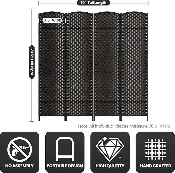 Cocosica 4 Panel Room Divider, 6Ft Folding Privacy Screen, Tall - Image 3