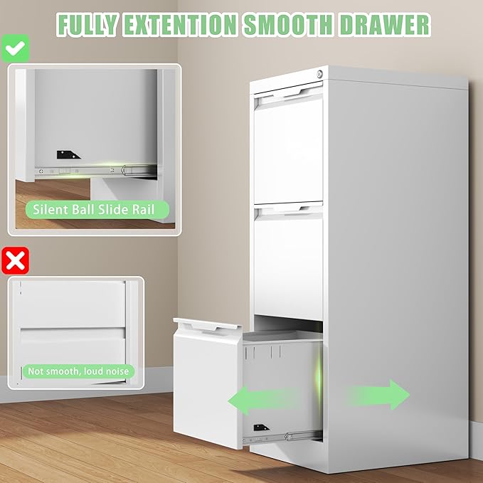 3-Drawer File Cabinet with Lock, Metal Vertical Filing Cabinets - Image 5