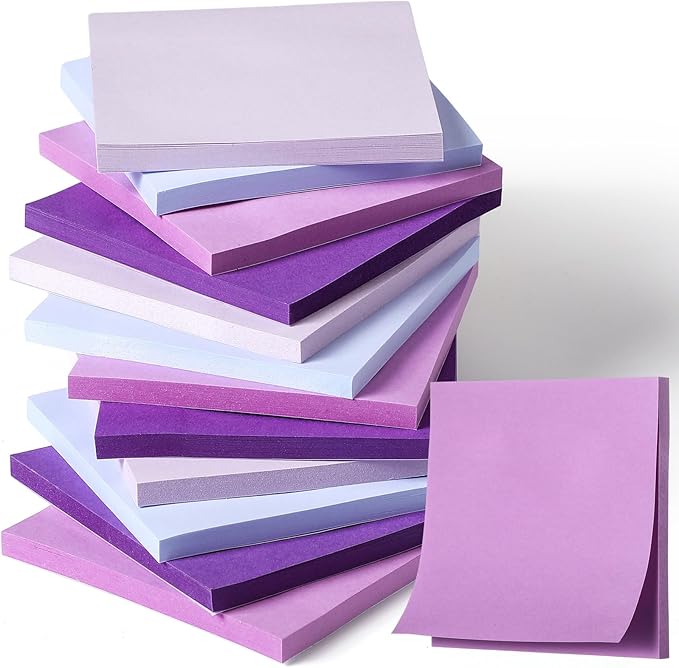 Thenshop 12 Pads Purple Sticky Notes 3''x3'', Self Stick Notes Pads Purple by Thenshop