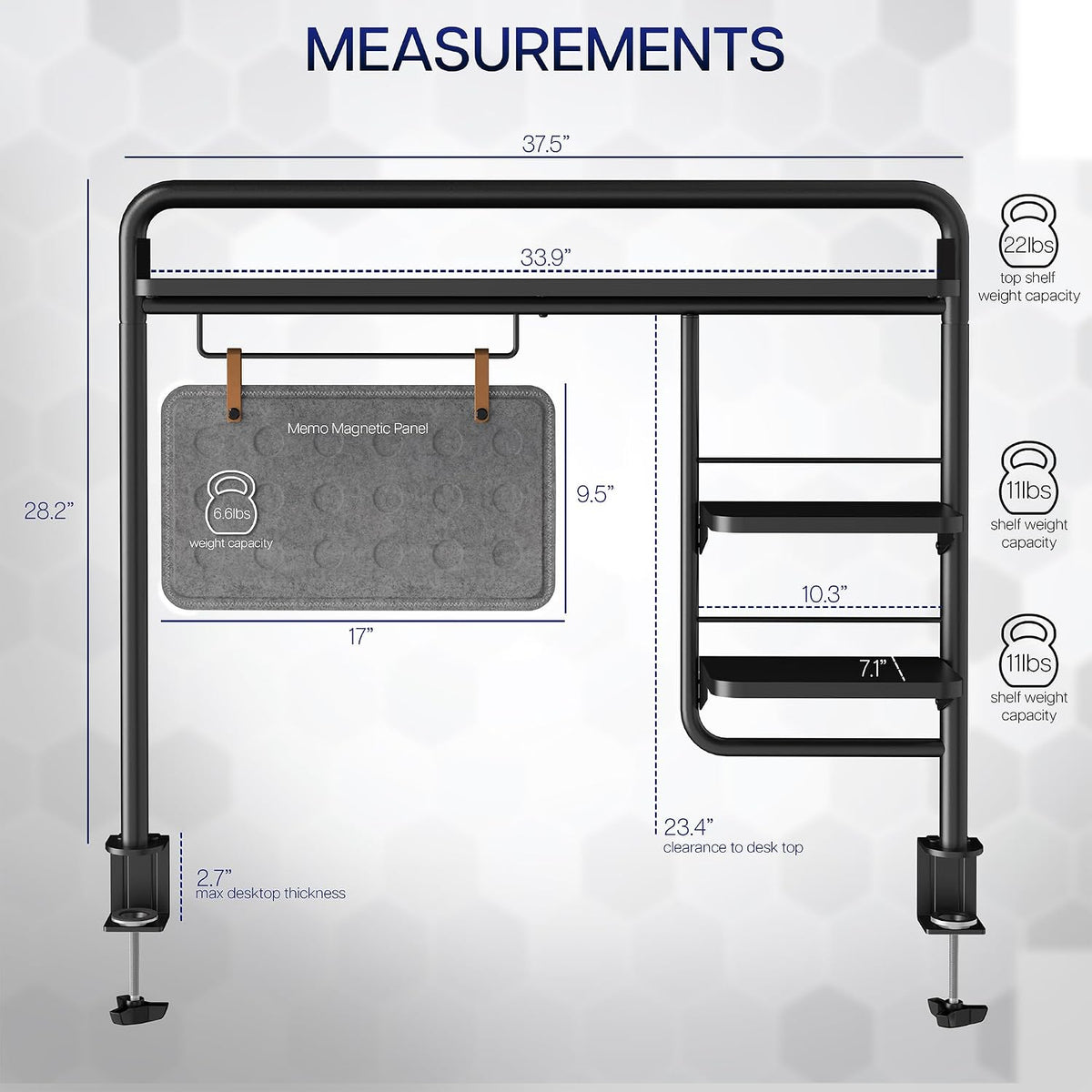 VIVO Black Clamp-on 38 inch Desktop Shelving System, DESK-SHELF38A