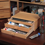 hg art concepts artist storage chest, wooden brush on a desk or shelf