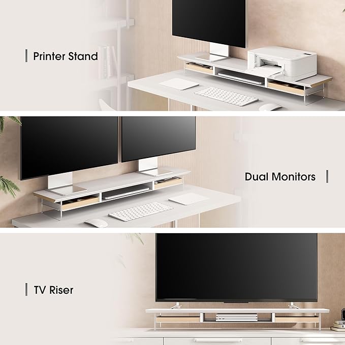 Fenge Dual Monitor Stand with Drawer, 42.5 Inch Large Monitor Riser with - Image 7