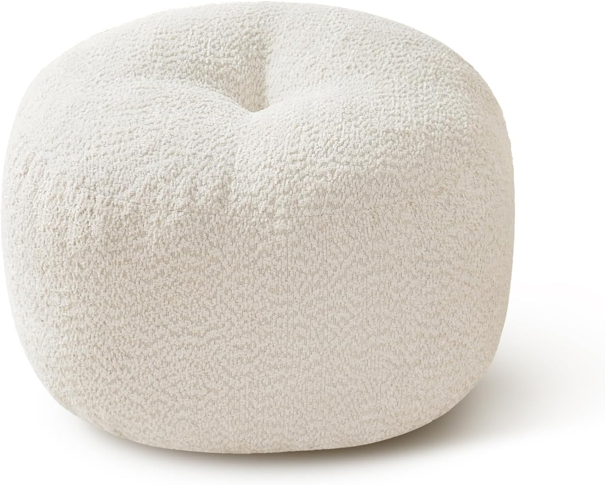 SHOUREN Stuffed Round Ottoman,Pouf Ottoman Foot Rest,18 X 14,White