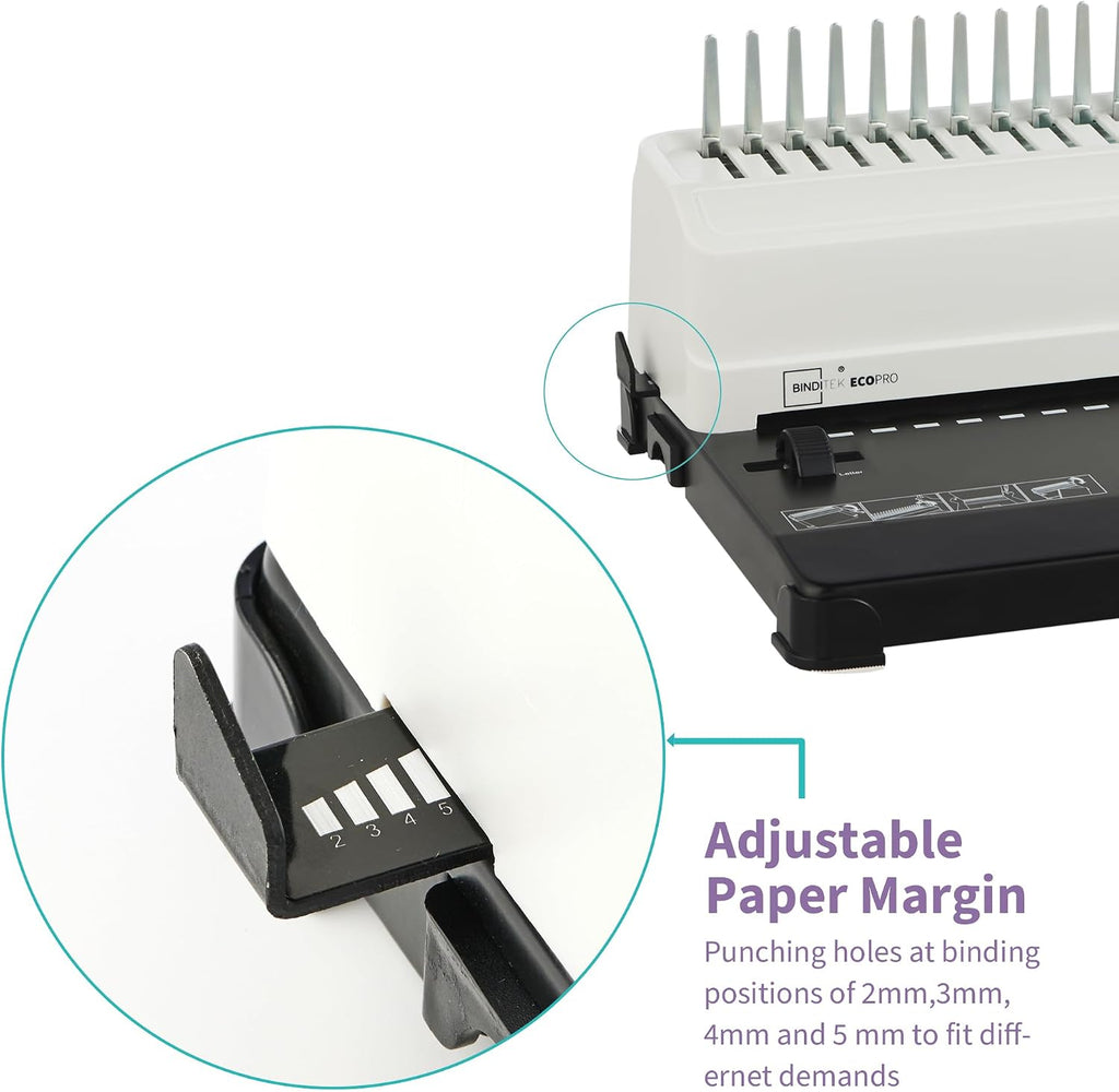 binditek binding machine, punch 12 sheets, 450 sheets on a desk or shelf