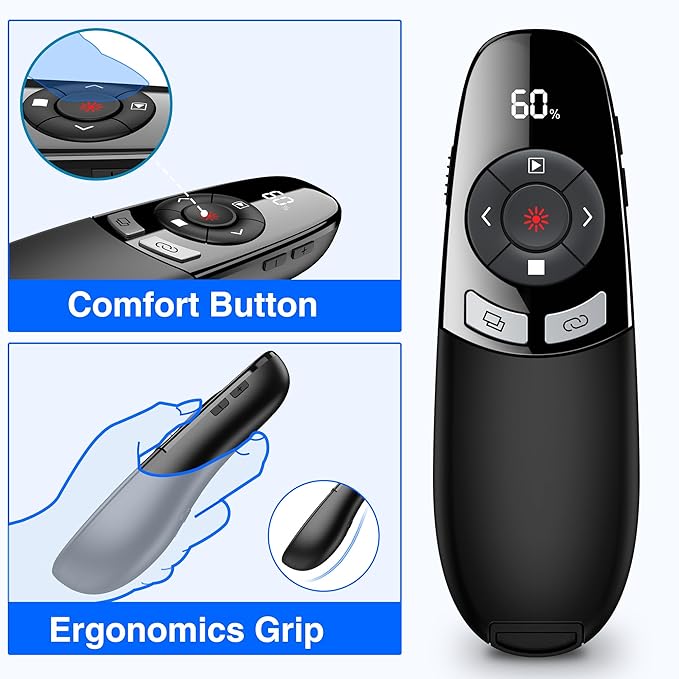 Wireless Presenter USB C Presentation Clicker Remote w Laser Pointer, Long - Image 6