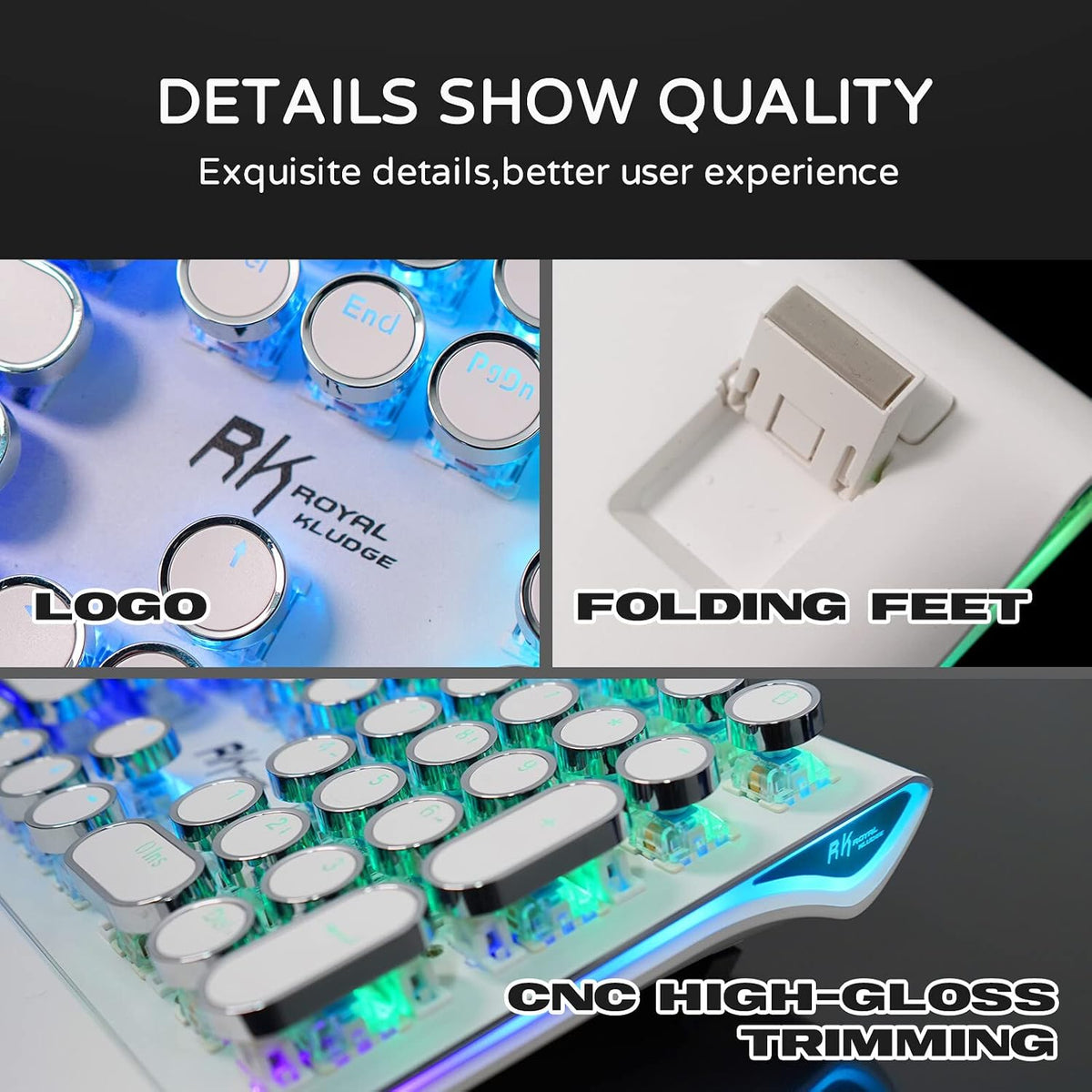 RK ROYAL KLUDGE S108 Typewriter Style Mechanical Gaming Keyboard with RGB Bac...