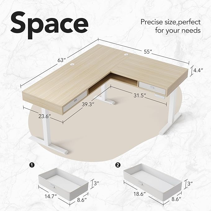 HUANUO Electric L Shaped Standing Desk, 63″ Height Adjustable Corner Standing - Image 2