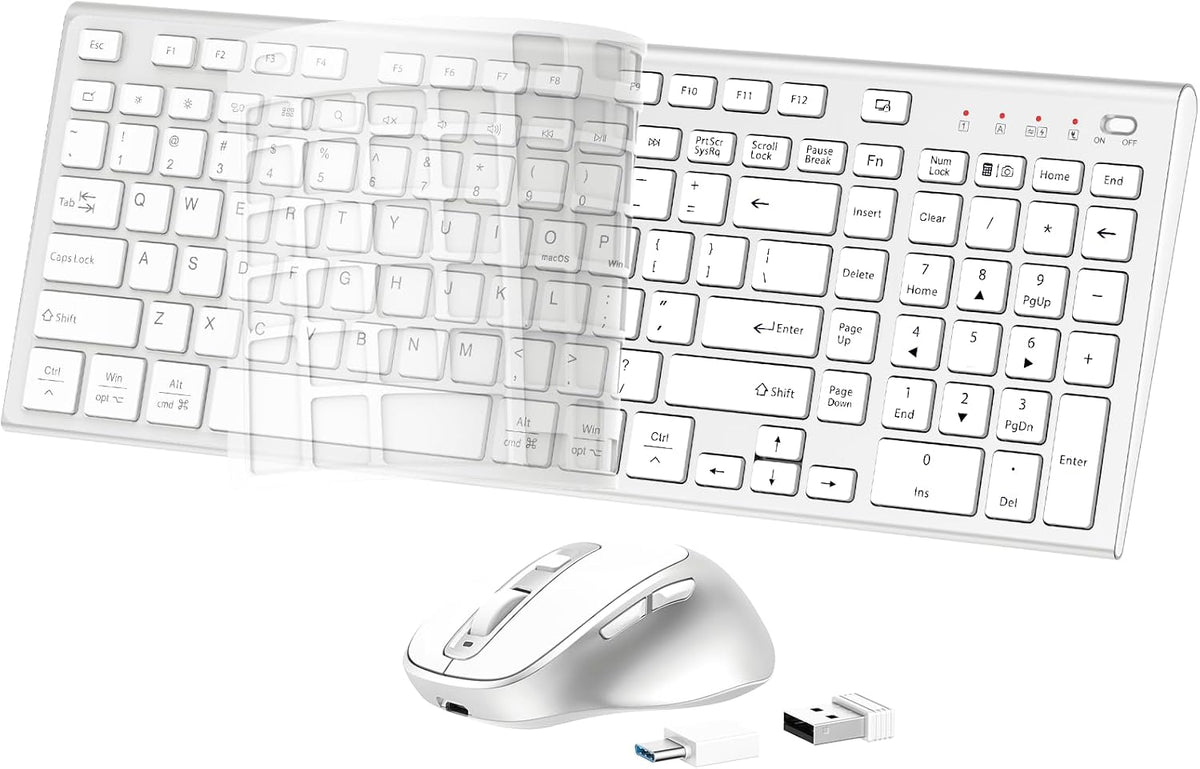 FENIFOX Rechargeable Wireless Keyboard and Mouse, with Number Pad Silver