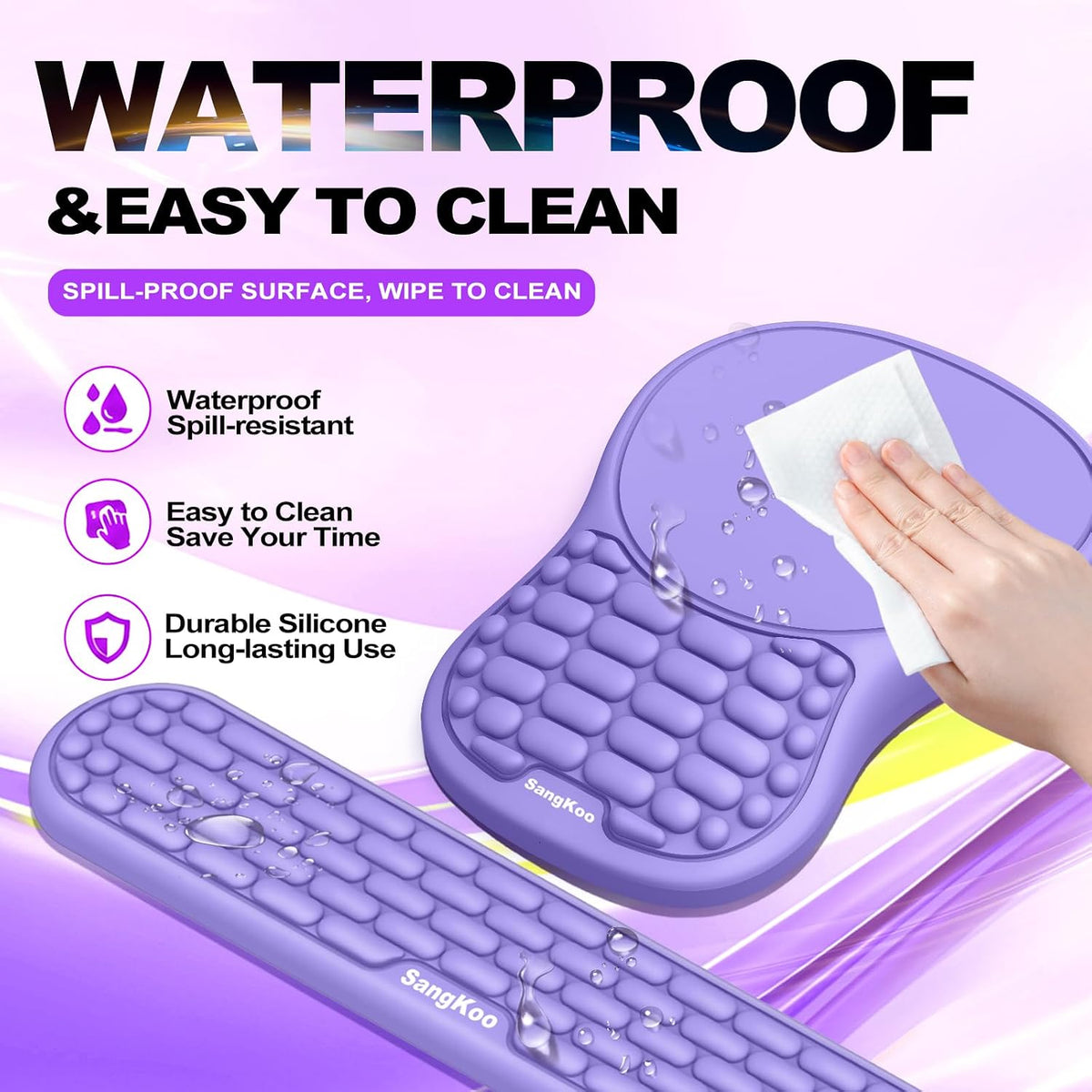 Ergonomic Keyboard Wrist Rest Mouse Pad Wrist Support Set, Purple