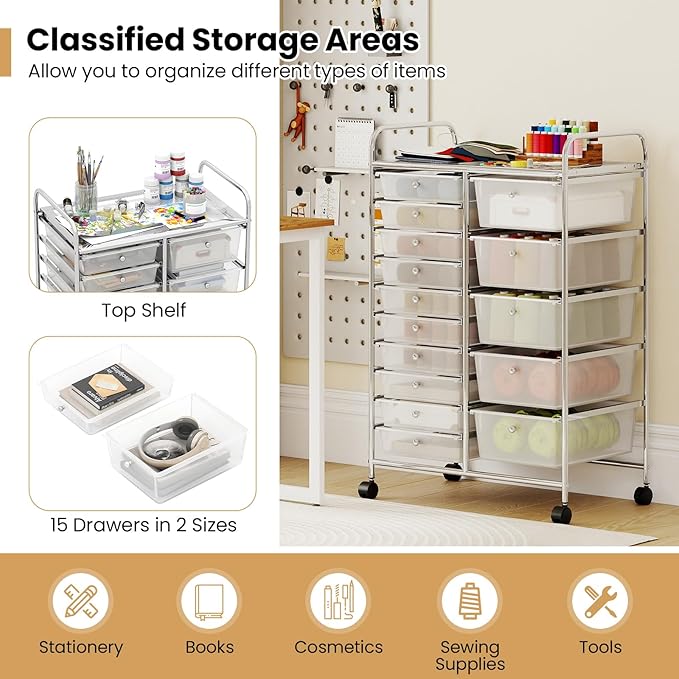 Giantex 15 Drawer Rolling Cart - Image 5