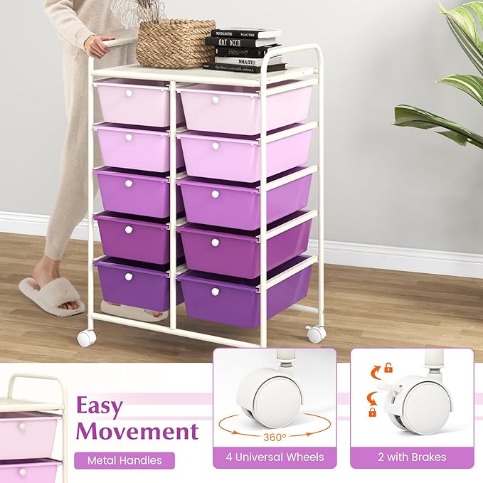 GOFLAME 10-Drawer Rolling Storage Cart, Art Craft Storage Organizer on Wheels - Image 6