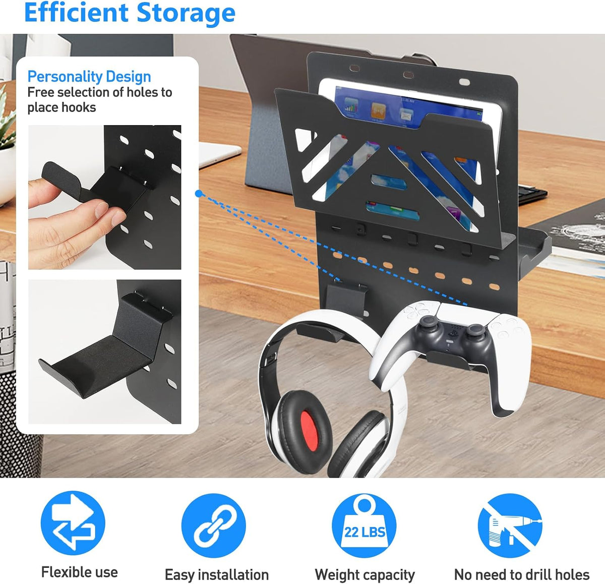 MAXECHO Desk Side Storage Holder, Metal Pegboard, Above or Under Desk Laptop ...
