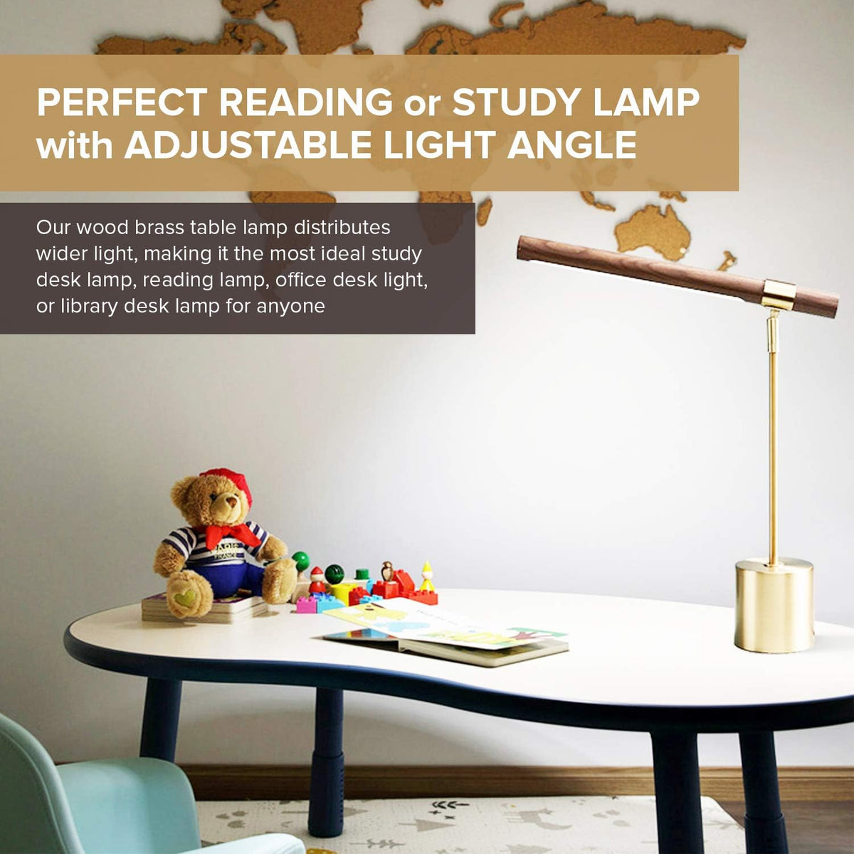 Modern Banker Slim Table Lamp - LED Desk Light - Wood Brass Lamp - Adjustable...