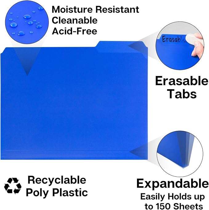 Dunwell Plastic Colored File Folders, 1/3 Tab Filing Folders - Image 4