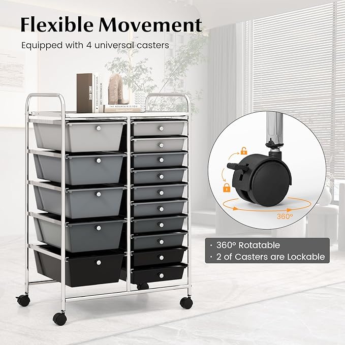 DORTALA 15-Drawer Rolling Storage Cart - Image 6