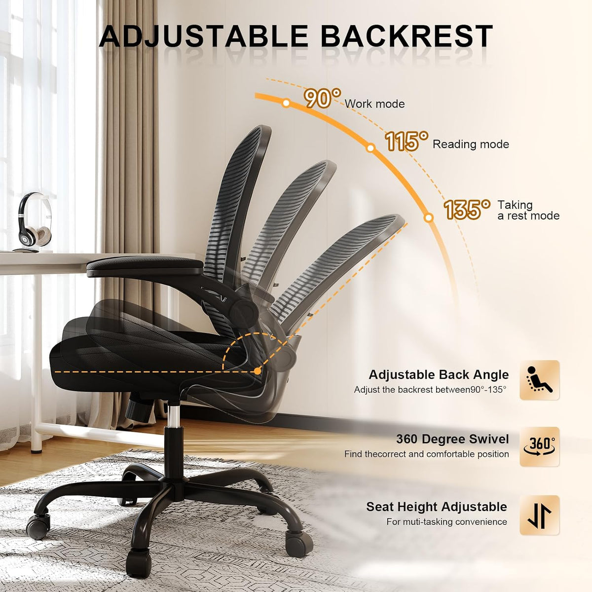 office chair, ergonomic desk chairs 330lbs capacity high, front angle view