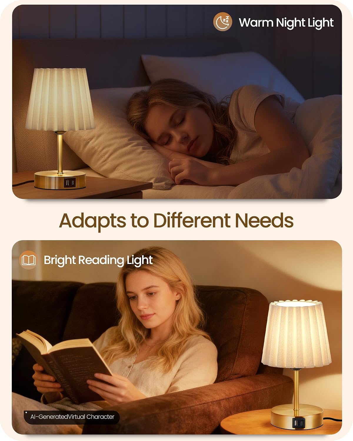 Small Bedside Table Lamps Set of 2, Touch Dimmable Table Lamps with USB Ports...