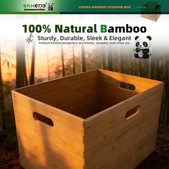 BAMOTTO Lidded Bamboo Storage Bins & Box/Cube/Basket, Home Kitchen and Office - Image 6