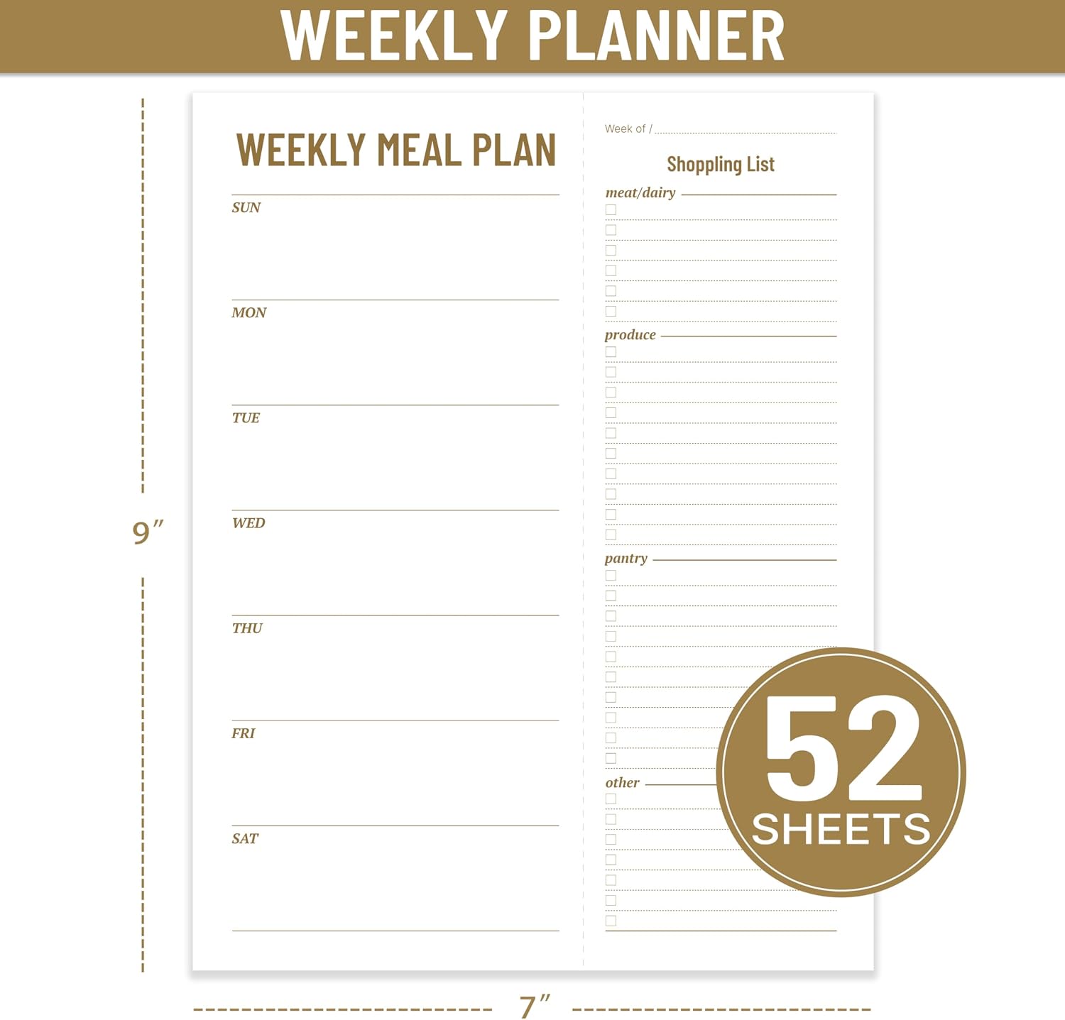 Weekly Meal Planner - Undated Magnetic Notepads with Grocery List, 7" x 9" | 52 Weeks, Meal Planning Pad for Refrigerator Door with Tear-Off Shopping List, Food/Menu Organizer Notepad