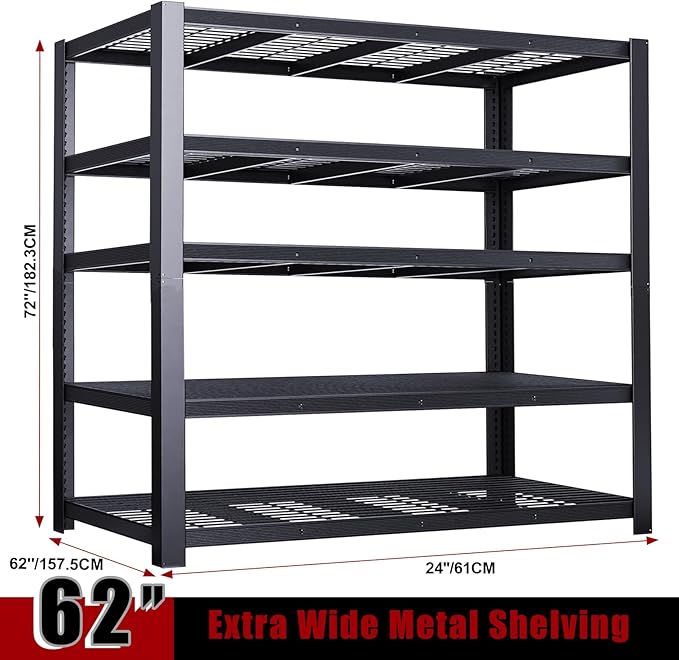 ZEUKMXOO 62" W 3050LBS Storage Shelves Unit, 5 Tier Heavy Duty Metal Shelving - Image 3