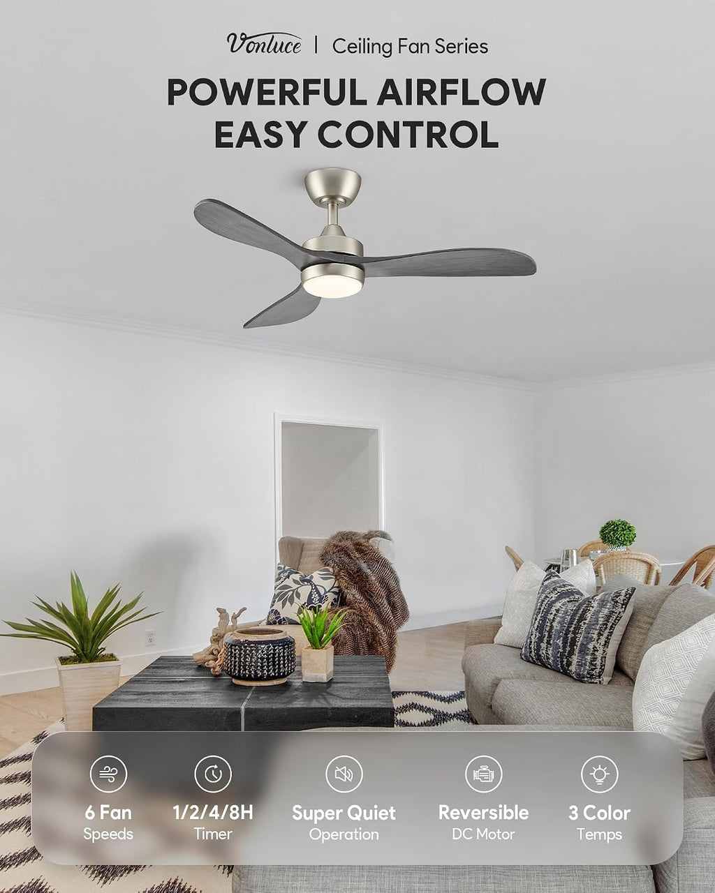 vonluce wood ceiling fan with lights 42 inch shown in use