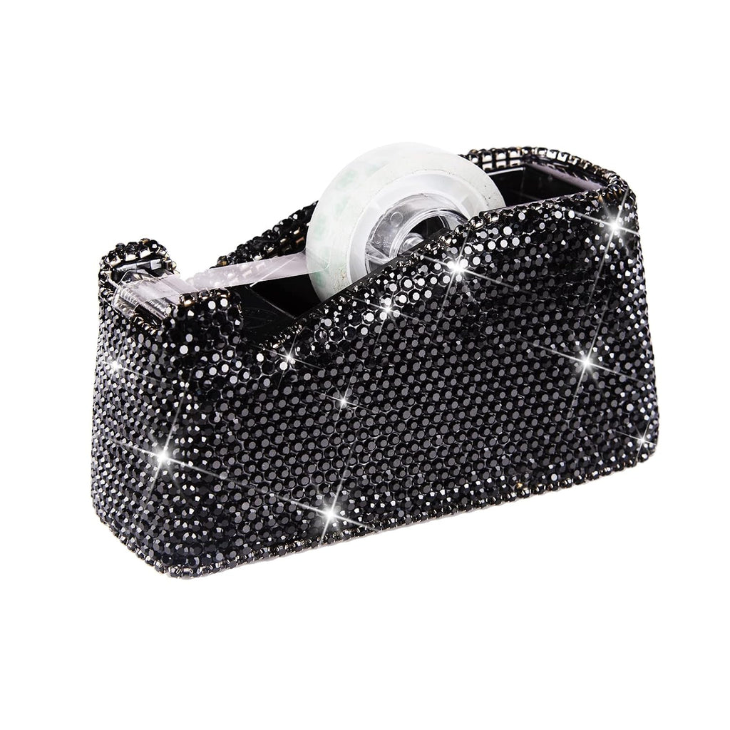Bling Crystal Luxury Handmade Diamond Desktop Tape Dispenser for Fashion Girls Women (Black)