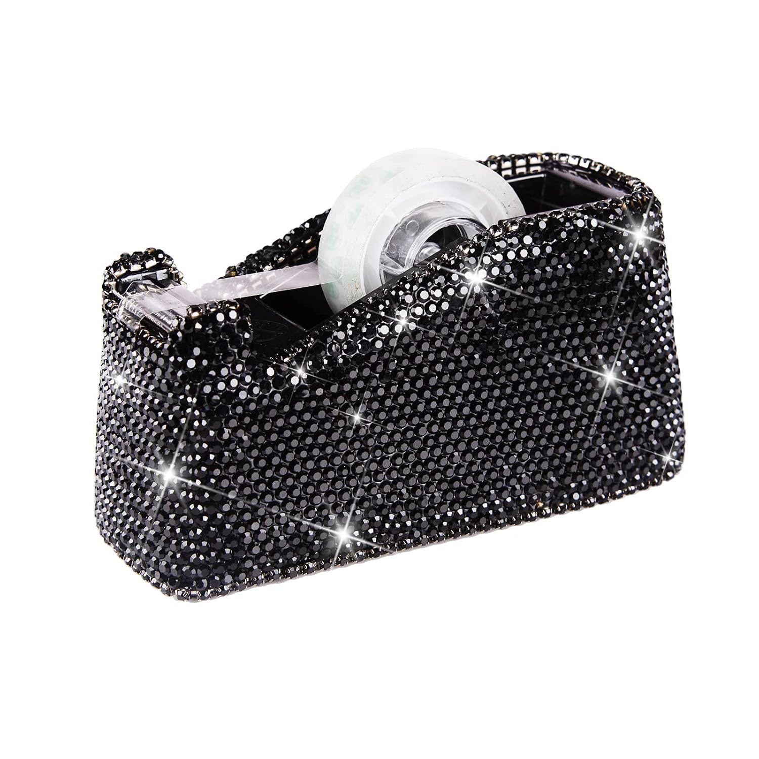 Bling Crystal Luxury Handmade Diamond Desktop Tape Dispenser for Fashion Girls Women (Black)