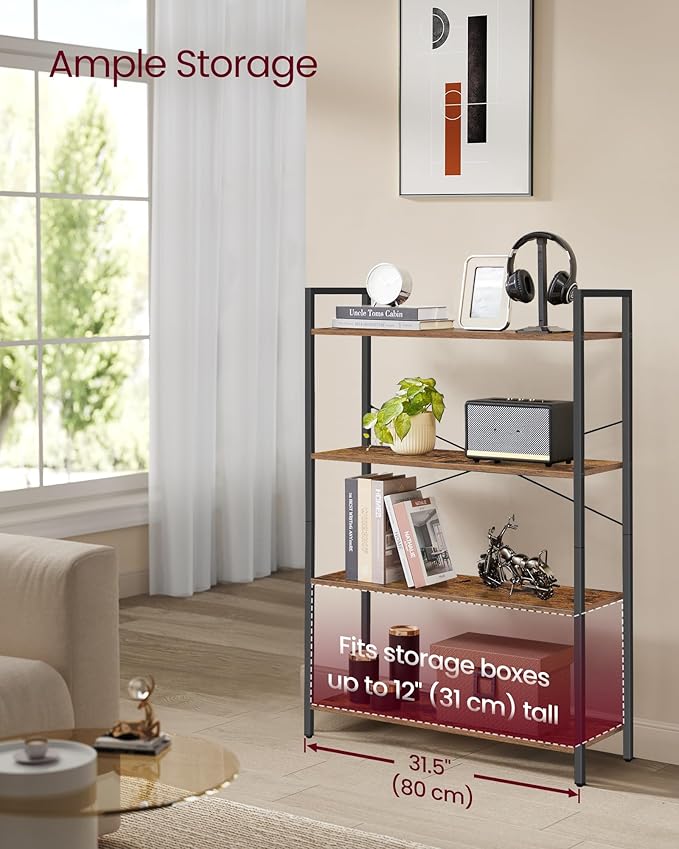 VASAGLE 4-Tier Tall Bookshelf, Large Bookcase - Image 4