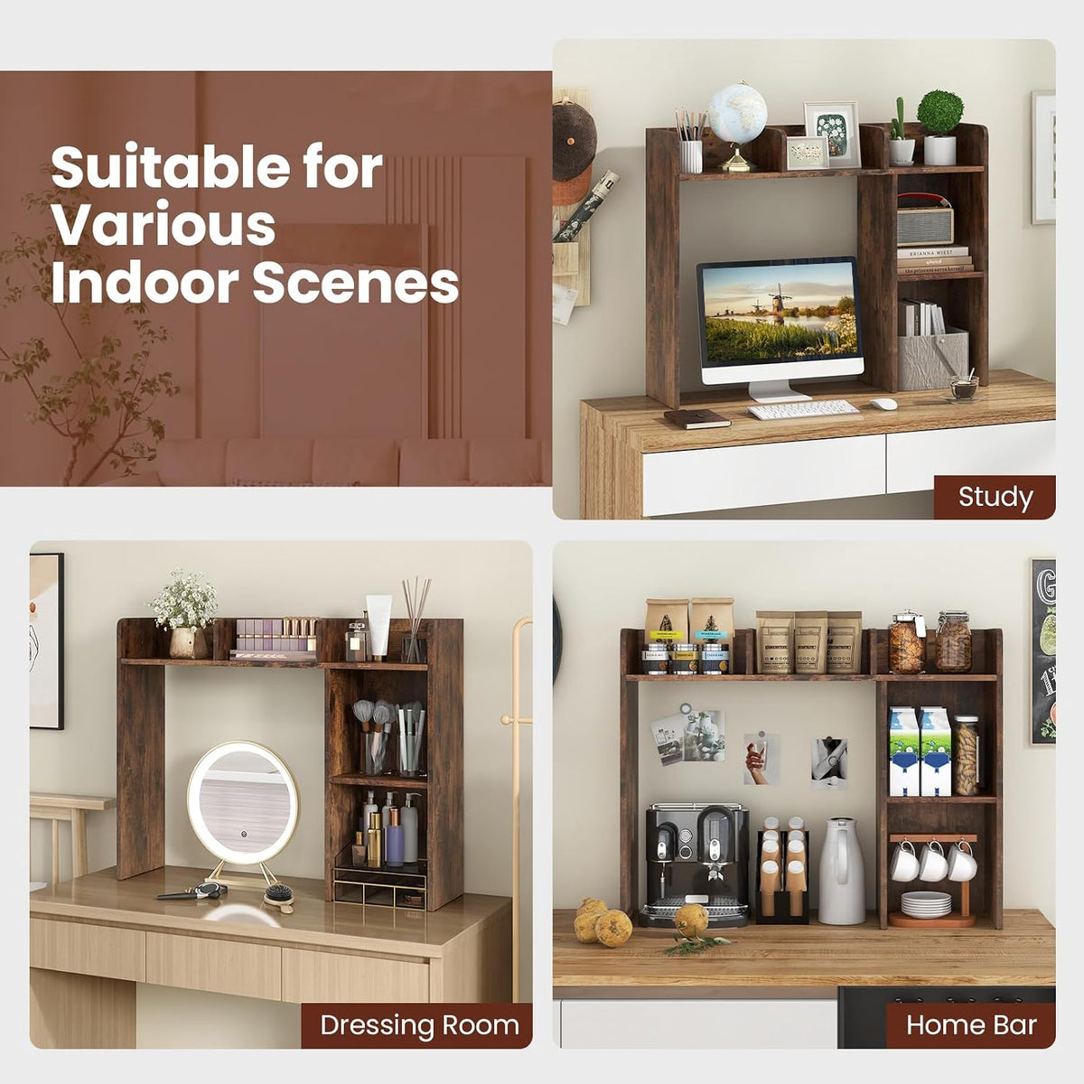 LDAILY Desktop Shelf, Multipurpose Wood Desk Hutch for Max 27" Computer ...