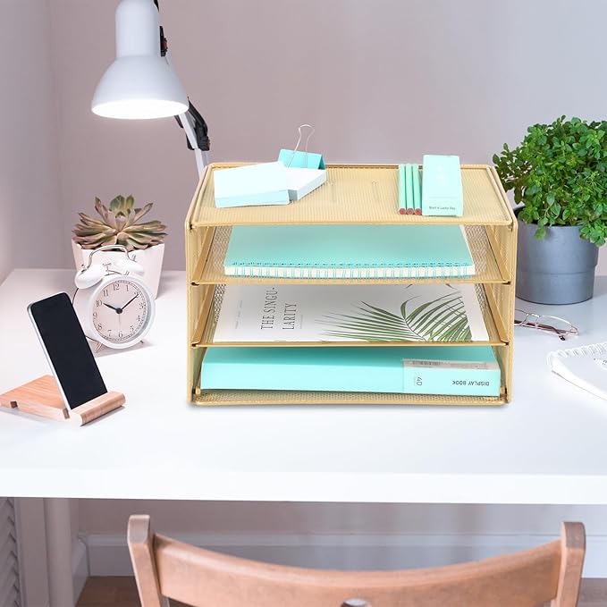 EASEPRES Paper Organizer Tray, 3 Tier Mesh Desk File Organizer Letter Sorter - Image 7