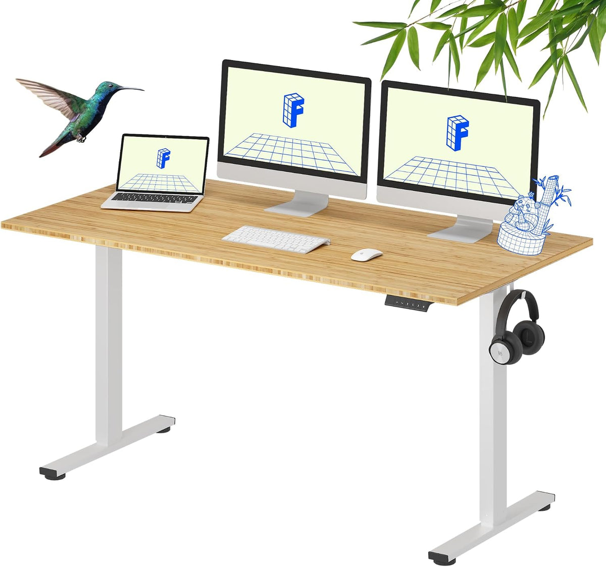 FLEXISPOT EN1 Bamboo Standing Desk, 60 x 30 Inches Whole-Piece Electric