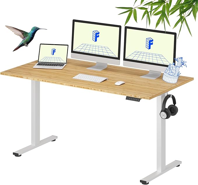 FLEXISPOT EN1 Bamboo Standing Desk, 60 x 30 Inches Whole-Piece Electric by FlexiSpot