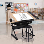 ZENY Drafting Table Art Desk Drawing Table Height Adjustable Artist Table with Tilted Tabletop, Drafting Stool and Storage Drawer for Reading, Writing, Crafting, Painting Art