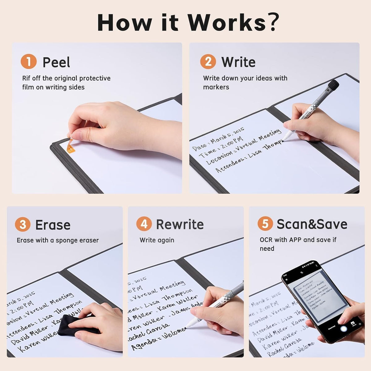 CoBak 6 Sides Portable White Board 12x9 inch (A4)