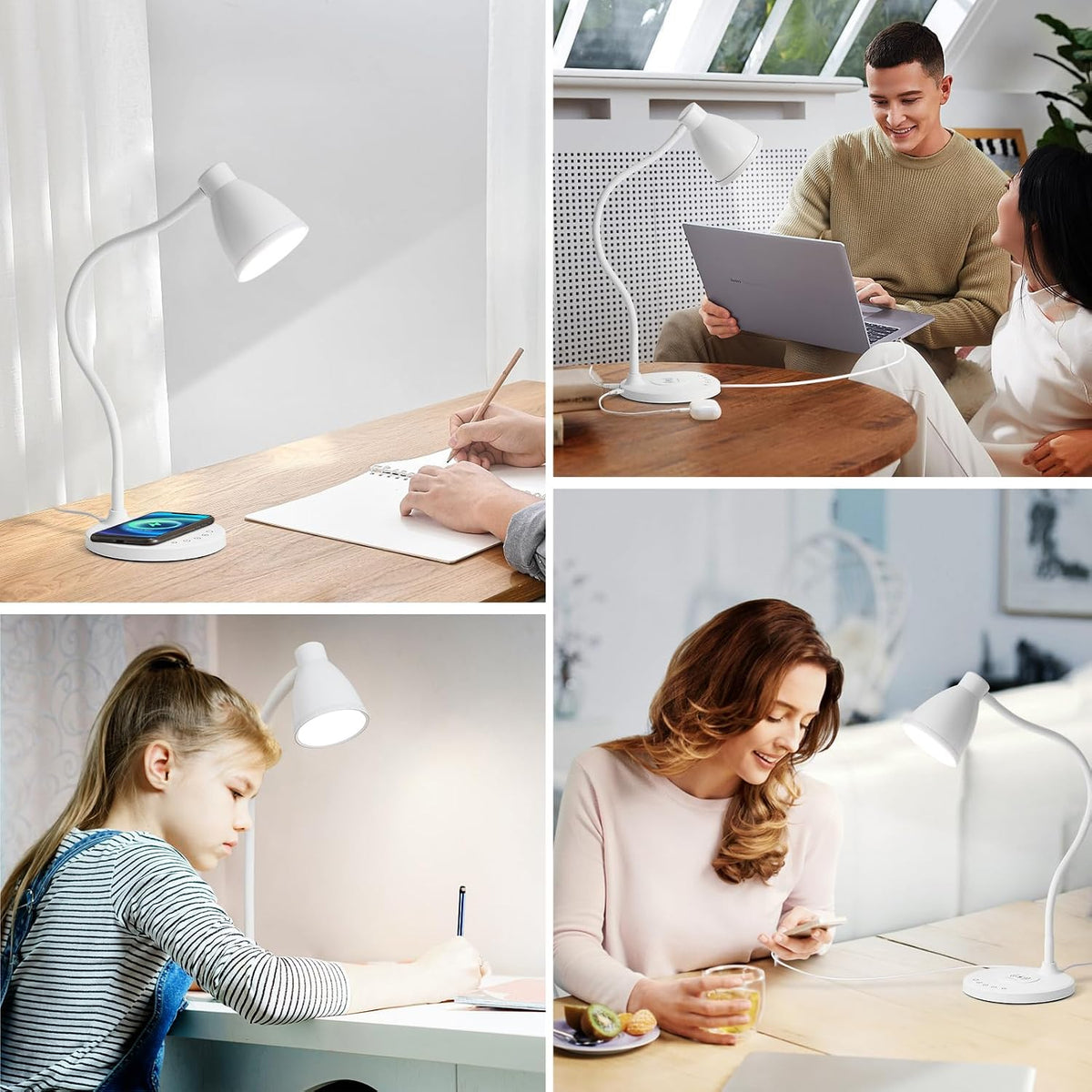 BOHON LED Desk Lamp for Home Office with USB C Charging Wireless Charger