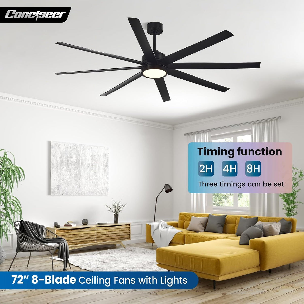 modern ceiling fans with lights, 72 inch ceiling, close-up detail