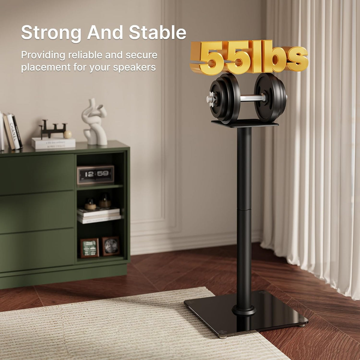 Speaker Stands Pair, 30" Fixed Height, 55lbs Weight Capacity, Glass Base
