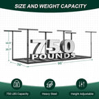 3x8 ft overhead garage storage rack,750lbs weight capacity shown in use