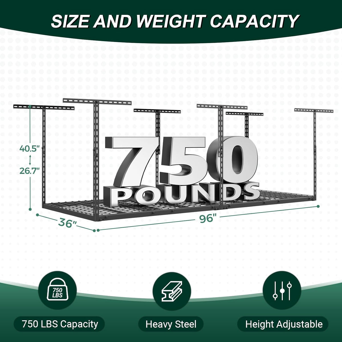 3x8 ft overhead garage storage rack,750lbs weight capacity shown in use