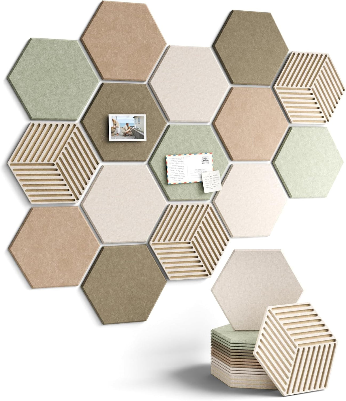 Fluxynara 15-Pack Hexagon Felt Bulletin Board Tiles, Linen Dusk