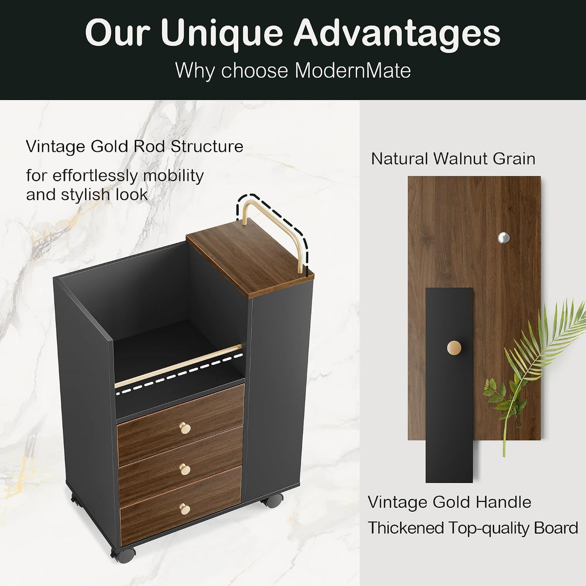 ModernMate Mobile File Cabinet Under Desk with 3 Drawer & Lockable Wheels