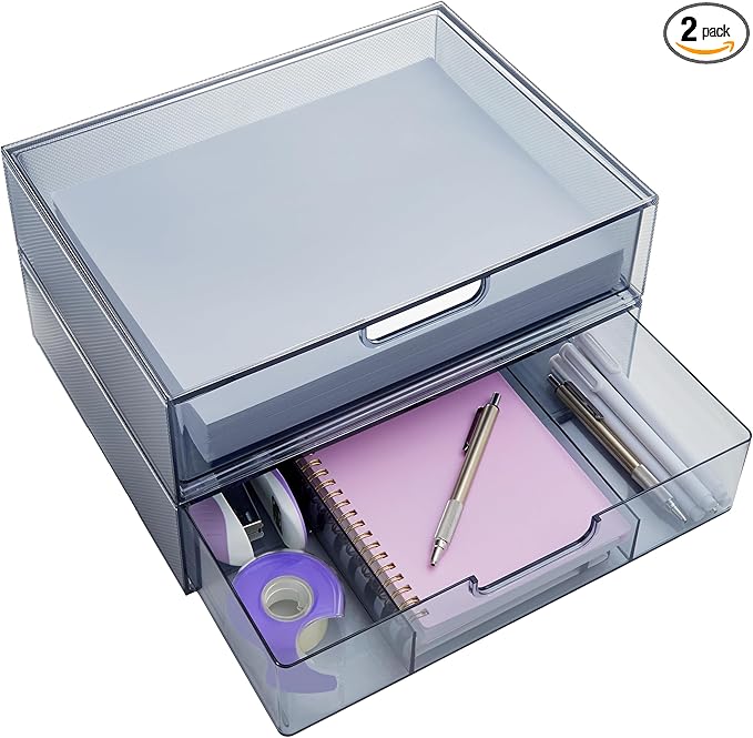 STORi STAX Plastic Stackable Organizer Drawers Classic Grey | 12.5" Wide | Set by STORi