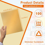 100 Sheets Shimmer Gold Cardstock 8.5 x 11 Scrapbooking Paper, 92lb Heavyweight - Image 2