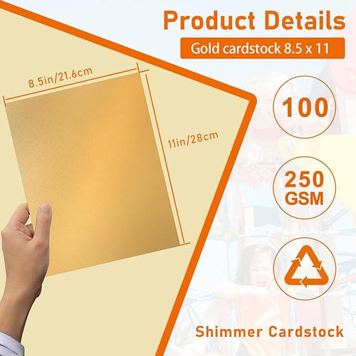 100 Sheets Shimmer Gold Cardstock 8.5 x 11 Scrapbooking Paper, 92lb Heavyweight - Image 2
