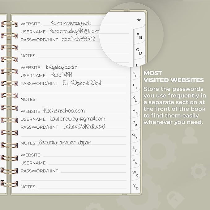 Clever Fox Password Book Spiral – Internet Address & Password Organizer - Image 4