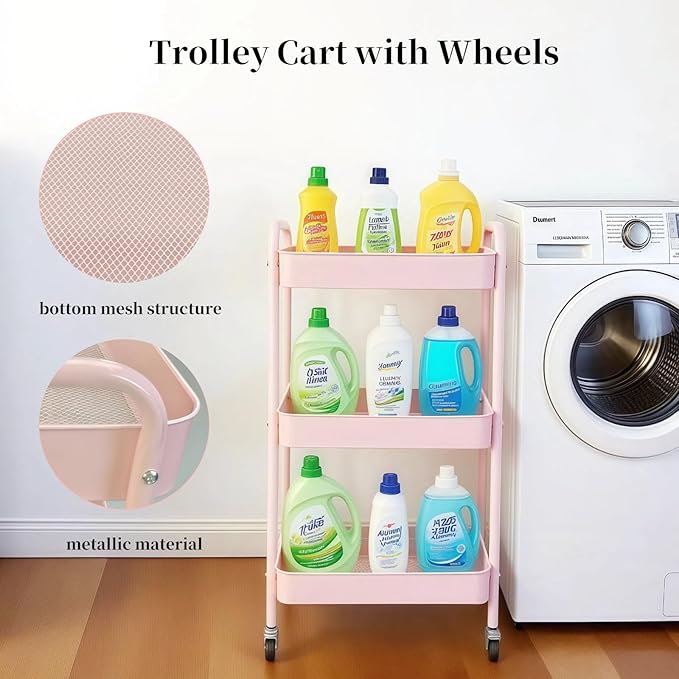LIWNYRK 3 Tier Pink Rolling Cart - Image 5