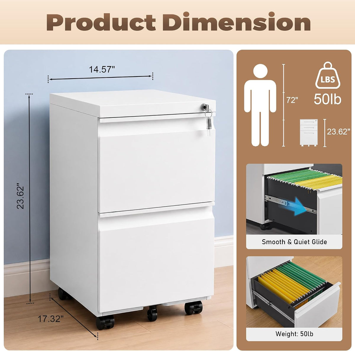 approgreent 2 drawer metal file cabinet, fully assembled, close-up detail