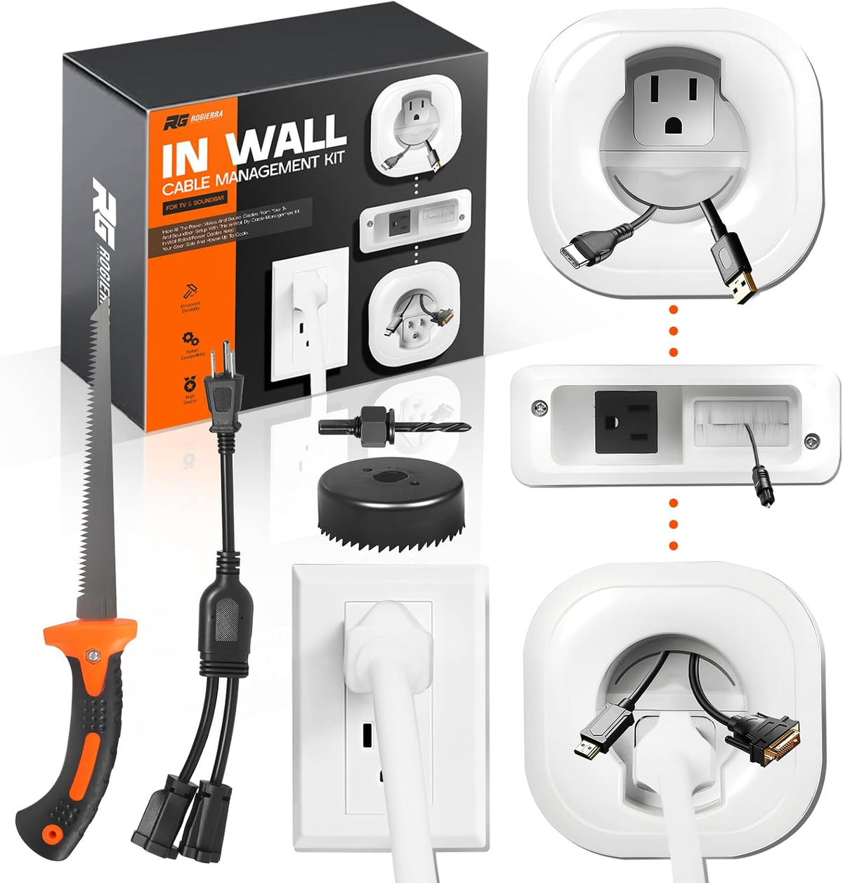 in-Wall Cable Management Kit - for TV & Soundbar - Cord Concealer & P...