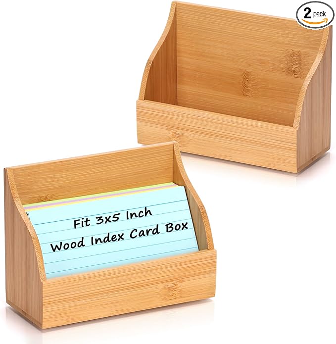 SHIQIKEJIPTY 2 Pack Index Card Holder 3X5 Inch Wood Index Card Box by SHIQIKEJIPTY