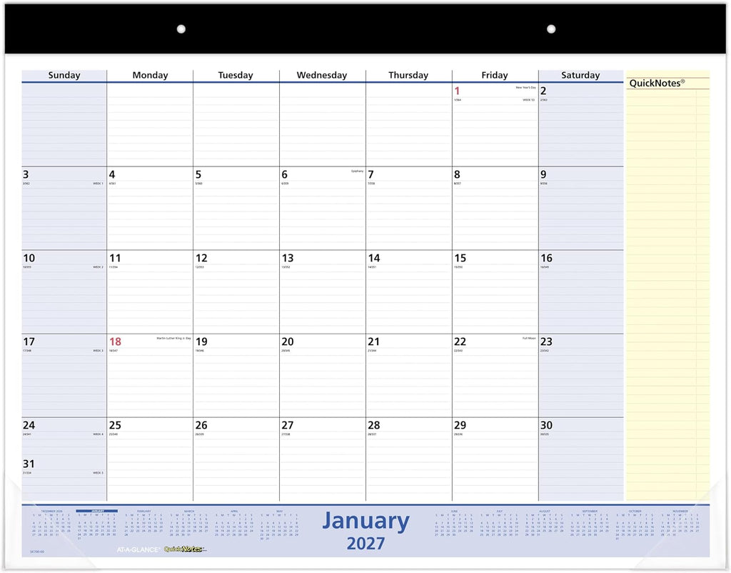 AT-A-GLANCE® QuickNotes® 2027 Monthly Desk Pad Calendar, Standard, 21 3/4" x 17"